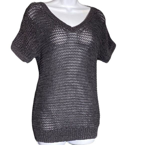 Roxy wide knit charcoal/black short sleeve sweater L - Picture 1 of 4